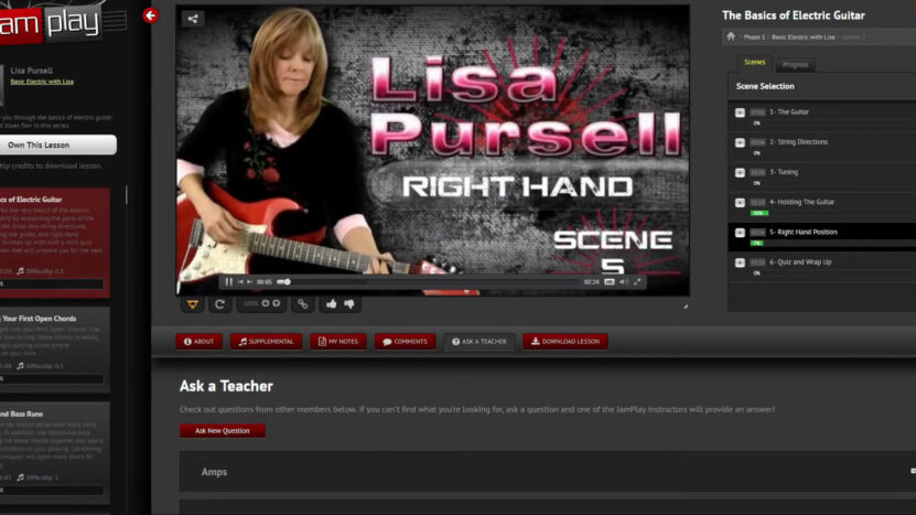 One of the lessons for learning electric guitar on the Jam Play website